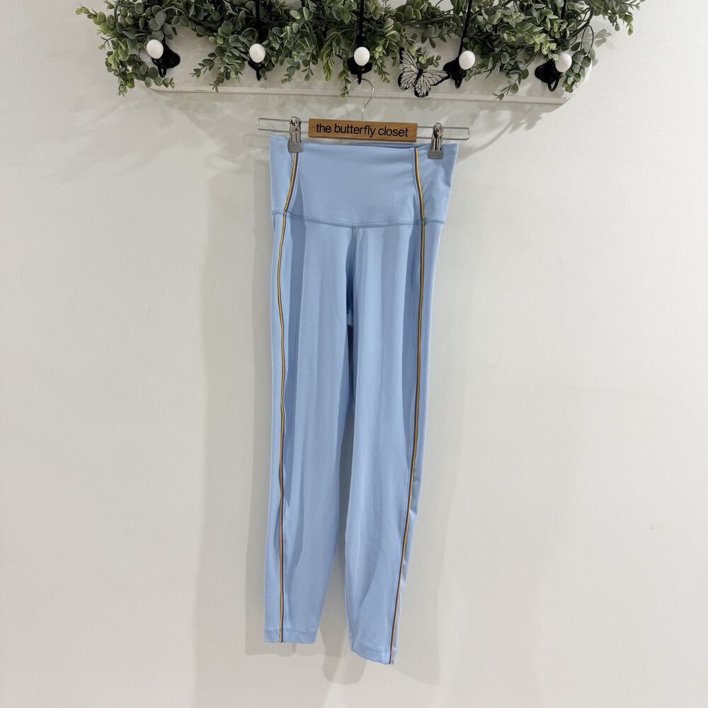 Nike Baby Blue Dri Fit Leggings With Yellow Pipping Small Athletic Athlesiure D5 - Picture 3 of 6